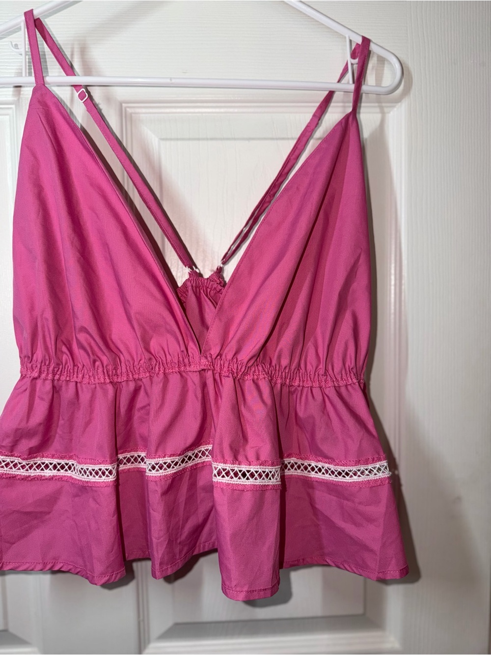 SHEIN Hot Pink Peplum Camisole with Lace Trim